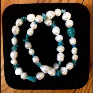 Turquoise Gemstone & Fresh Water Pearls Bracelets